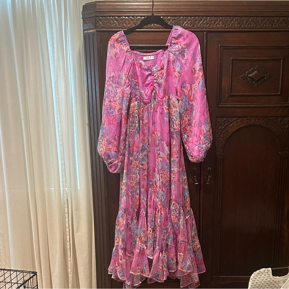 Shop Henly dress flowy smocked L shimmery purple semi-formal - Picture 2 of 8